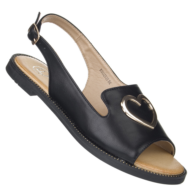 Czarne sandały damskie Filippo DS6926/25 BK ze złotym serduszkiem