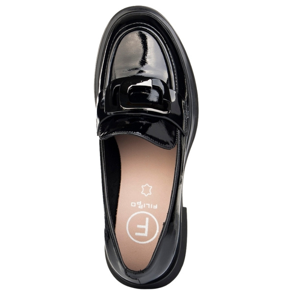 Lakierowane lordsy damskie Filippo DP6186/25 BK czarne z ozdobą