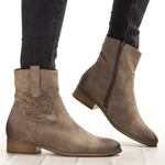 Zamszowe botki damskie Potocki 12745KH beżowe ocieplone wygodne