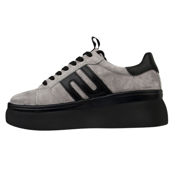 Szaresneakersy na platformie damskie Filippo DP6743/25 BK skórzane