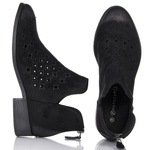 Czarne ażurowe botki zamszowe Potocki 12664BK z dziurkami