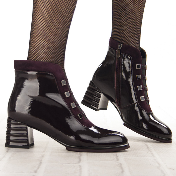 Lakierowane Botki damskie D&A S.Barski CR52-696 WINE bordowe skórzane