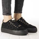 Czarne sneakersy na platformie damskie Filippo 6850/25 skórzane zamszowe