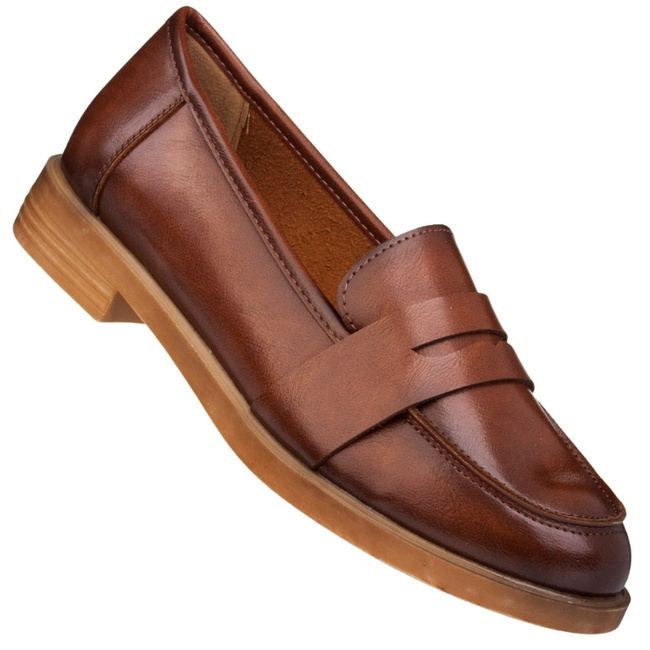 Brązowe lordsy damskie Potocki 12442 BR eleganckie półbuty wsuwane