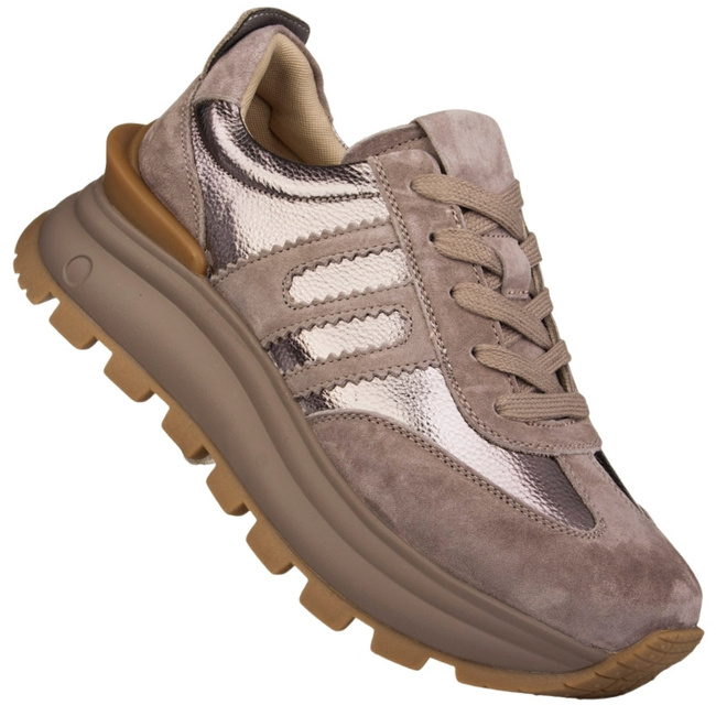 Beżowe sneakersy na platformie damskie Filippo DP7408 TP skórzane