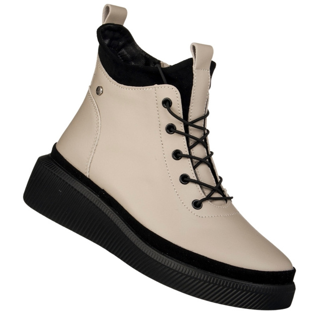 Beżowe Botki na platformie damskie Filippo DBT4799/25 BE skórzane