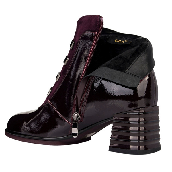 Lakierowane Botki damskie D&A S.Barski CR52-696 WINE bordowe skórzane