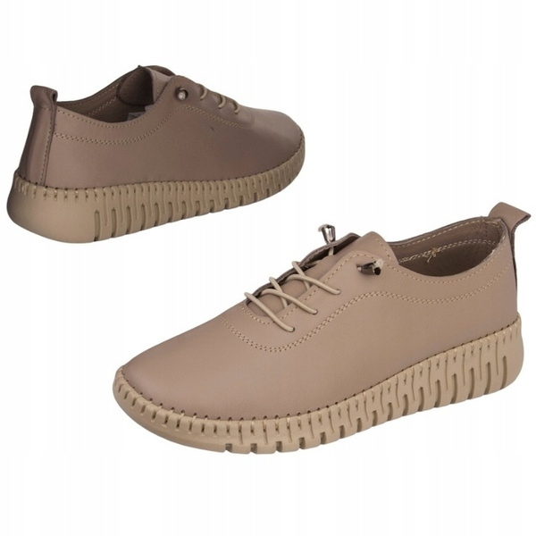 Skórzane półbuty na platformie T. Sokolski 4000 Vizon szare wiązane