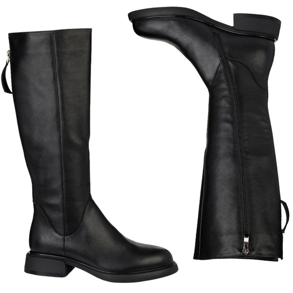 Skórzane kozaki damskie S.Barski JC52-837 czarne szeroka cholewka