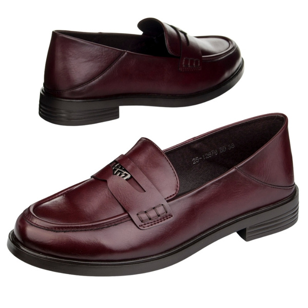 Bordowe lordsy damskie Potocki 12678BD eleganckie półbuty wsuwane