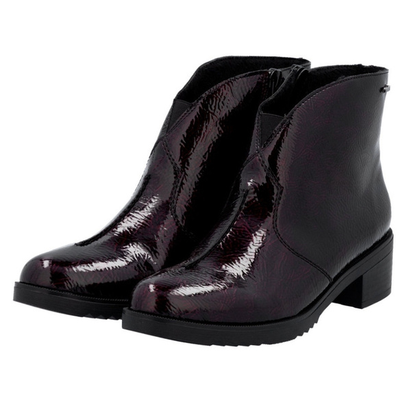 Botki damskie Rieker Y0553-35 red bordowe lakierowane