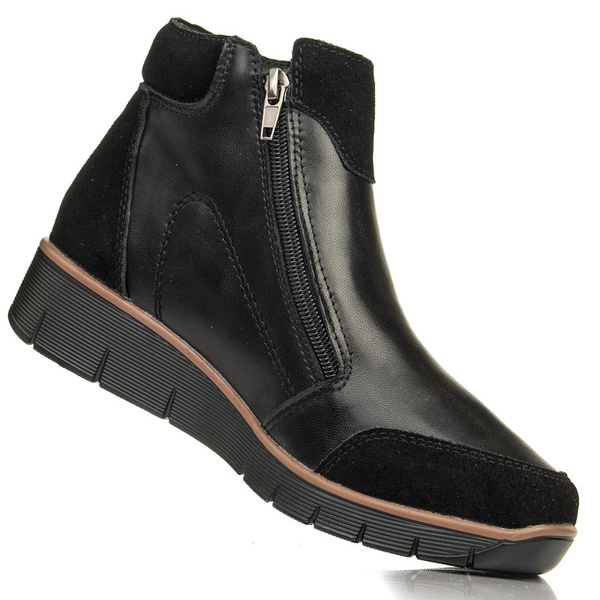 Czarne Botki damskie Filippo DBT3950/25 BK wygodne na haluksy skórzane