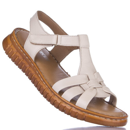 Skórzane Sandały damskie Artiker 54C0811 beige beżowe na rzepy