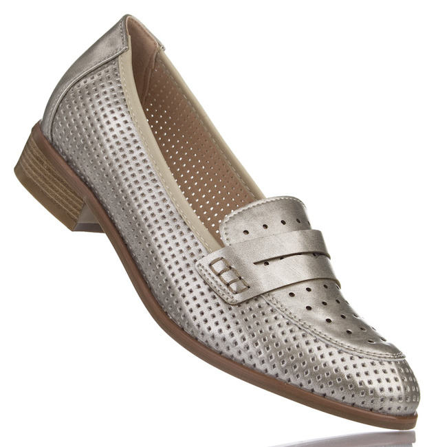 Eleganckie półbuty loafersy damskie Potocki 12581GD złote ażurowe