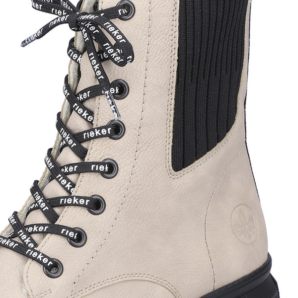 Beżowe Botki workery damskie Rieker X3414-60 ciepłe zimowe ocieplone