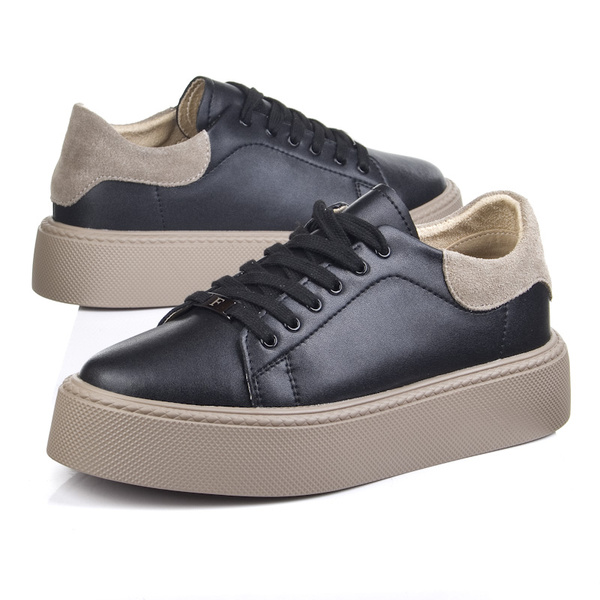 Czarne sneakersy damskie Filippo DP6119 BK BE skórzane na platformie