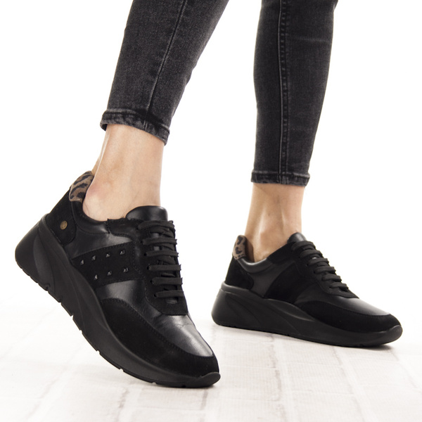 Czarne Sneakersy damskie Maciejka P7239-01 czarne skórzane sportowe