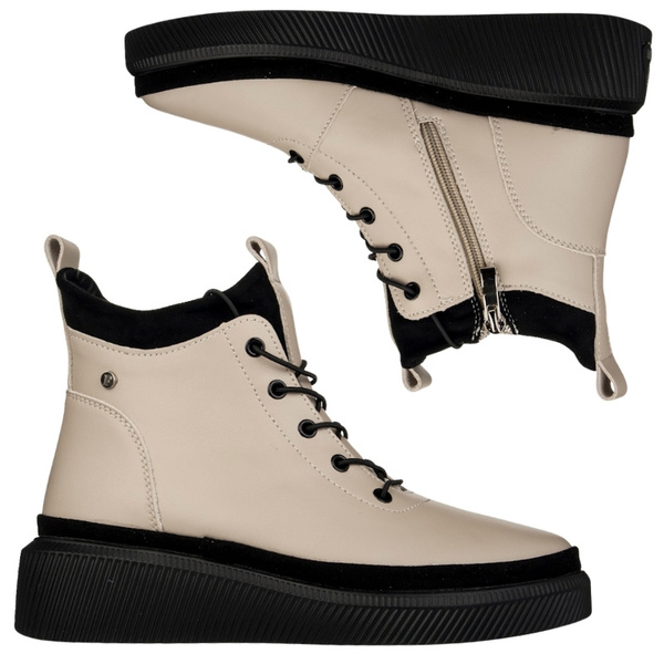 Beżowe Botki na platformie damskie Filippo DBT4799/25 BE skórzane