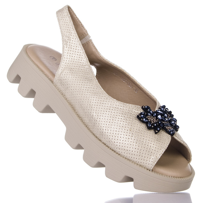 Złote sandały damskie Potocki 12610GD na platformie