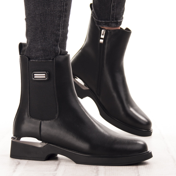 Skórzane Botki damskie T.Sokolski HW 42 BLK czarne ocieplane z gumką