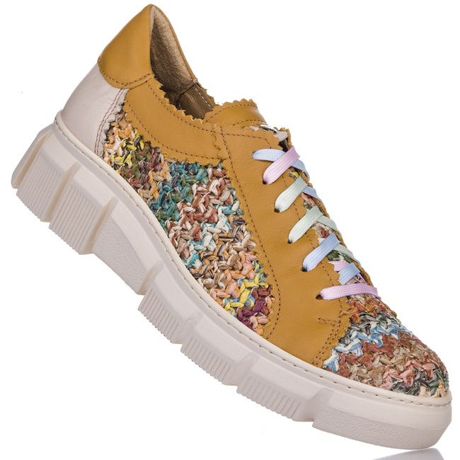 Sneakersy na platformie damskie Maciejka 05850 rudy multi słomkowe
