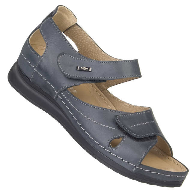 Szare Sandały damskie na rzepy Helios 139 grafit skórzane