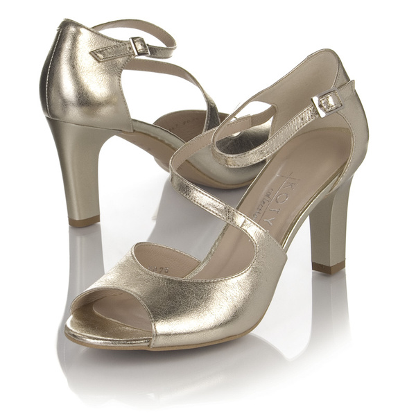 Złote sandałki na słupku Kotyl 4347 złoty lico skórzane buty taneczne