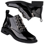 Lakierowane Botki wiązane D&A S.Barski MR52-144 czarne skórzane