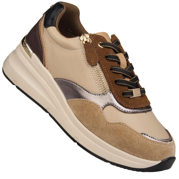 Beżowe sneakersy na platformie damskie Filippo DP7105/25 BE skórzane