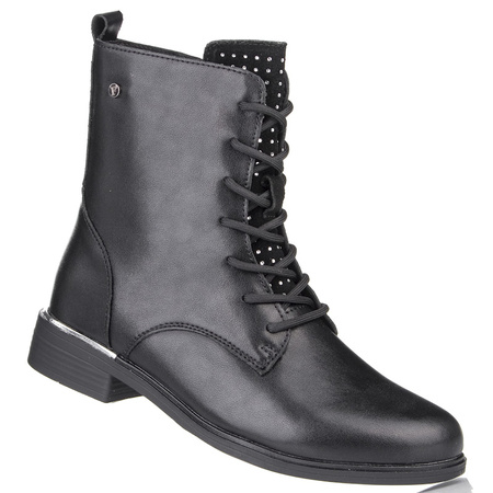 Botki damskie skórzane wiązane Filippo DBT4747/25 BK D czarne