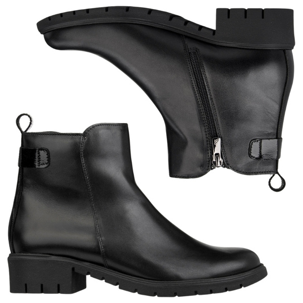 Skórzane Botki damskie Bioeco Arka 7911 czarne eleganckie ocieplone