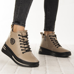 Beżowe Botki na platformie damskie Filippo DBT4215/25 TP skórzane