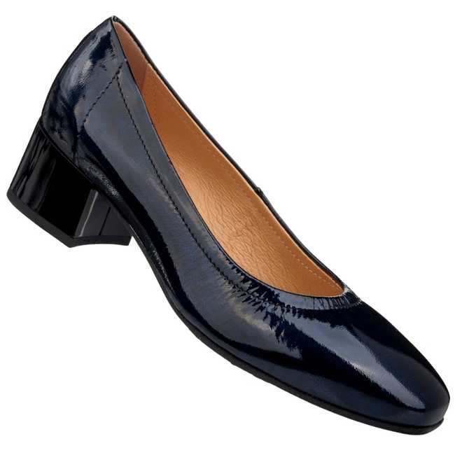 Lakierowane Czółenka na klocku damskie Bioeco Arka 6946 grantowe skórzane