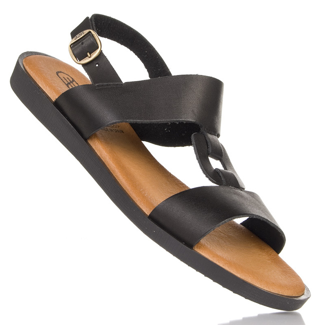 Sandały płaskie damskie skórzane Hee 24364 czarne casual