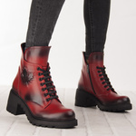 Czerwone Botki skórzne damskie Artiker 53C1123 red zimowe