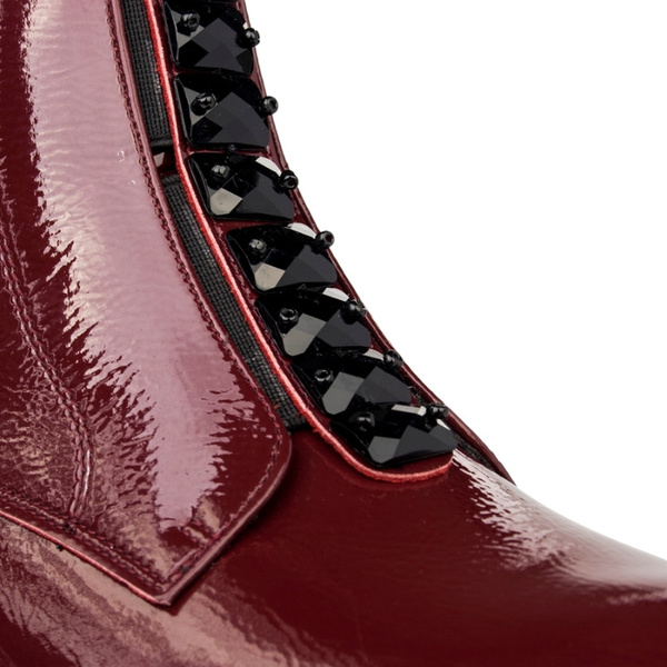 Lakierowane Botki z ozdobami D&A S.Barski MR52-108 WINE bordowe skórzane
