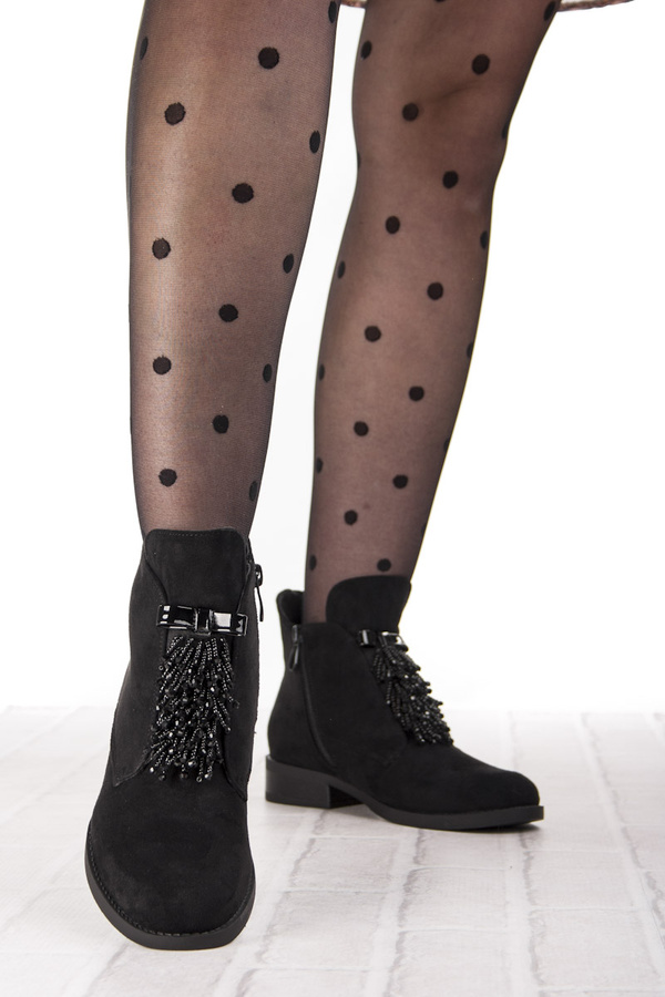 Botki damskie Barski HY42-712 black czarne koraliki zamsz