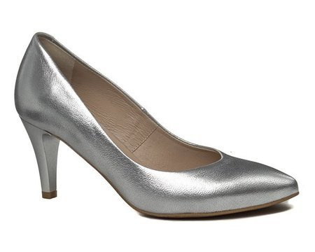 Niskie szpilki czółenka Kotyl 744 srebrne buty skórzane