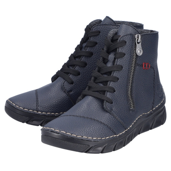 Granatowe Botki trzewiki damskie Rieker 55034-14 blue ciepłe zimowe