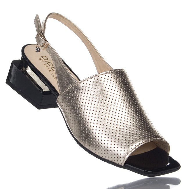 Złote eleganckie sandałki damskie Bioeco Arka 4091 skórzane