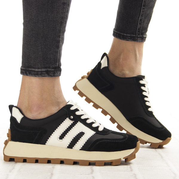 Czarne sneakersy na platformie damskie Filippo DP6743/25 BK skórzane