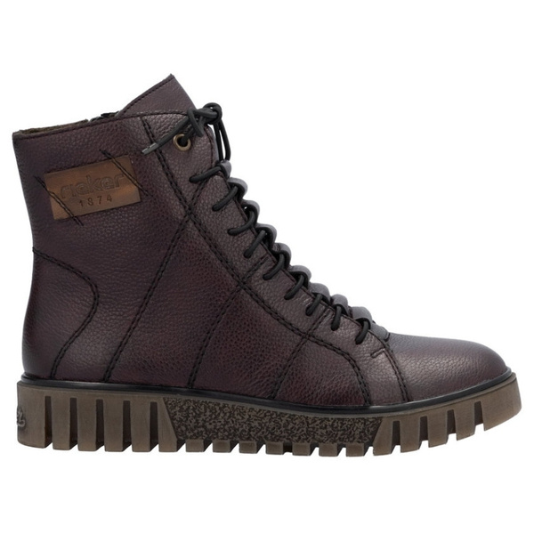 Skórzane Botki damskie Rieker Y3421-35 bordowe wygodne ocieplone