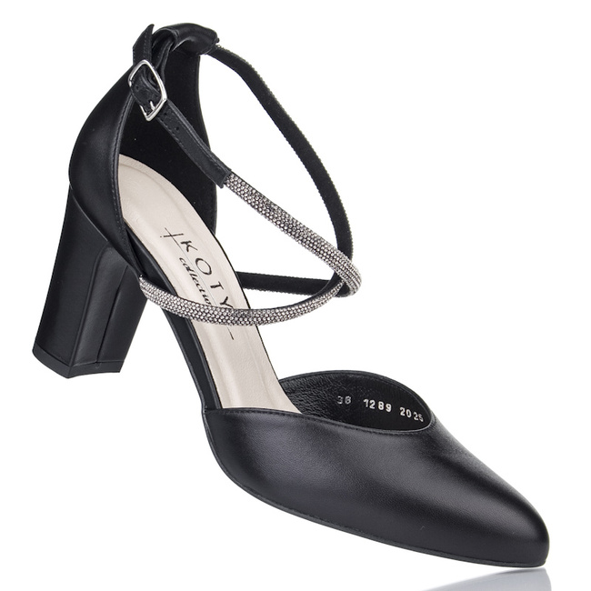 Czarne czółenka damskie skórzane Kotyl 1289 czarny lico buty taneczne