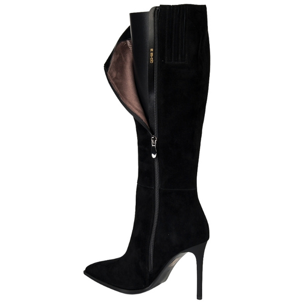 Zamszowe Kozaki na szpilce damskie S.Barski CR52-668 czarne ocieplone