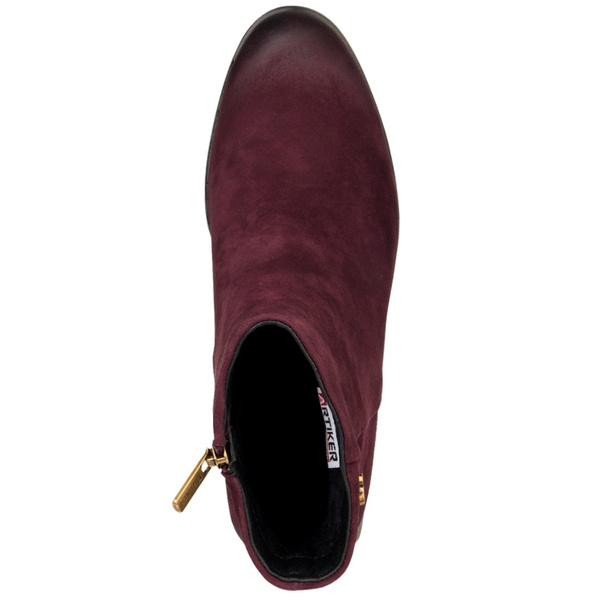 Zamszowe Botki na słupku damskie Artiker 57C0005 bordowe skórzane