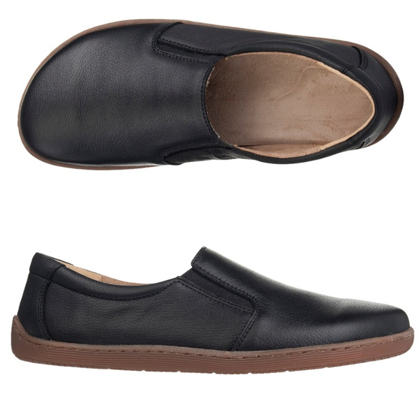 Buty Barefoot damskie wsuwane Helios 452 czarne skórzane Polskie