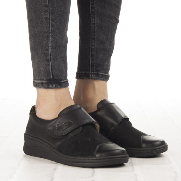 Buty Barefoot damskie na rzepy Helios 462 czarne skórzane Polskie