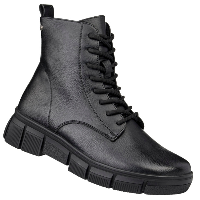 Czarne Botki damskie Potocki 19319BK czarne na grubej podeszwie