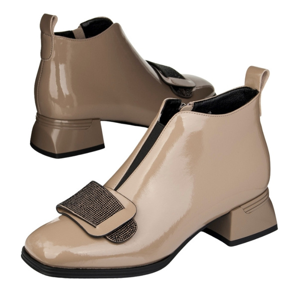 Botki lakierowane damskie Artiker 57C1035 beżowe skórzane ocieplone