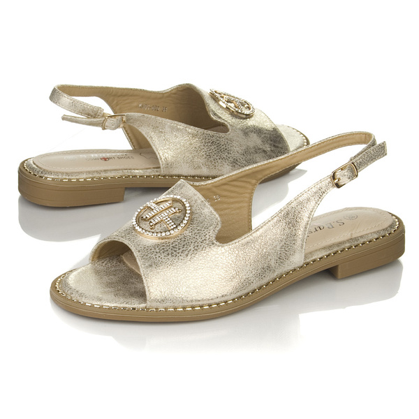 Złote sandały damskie S. Barski 002 LT.GOLD skórzana wkładka